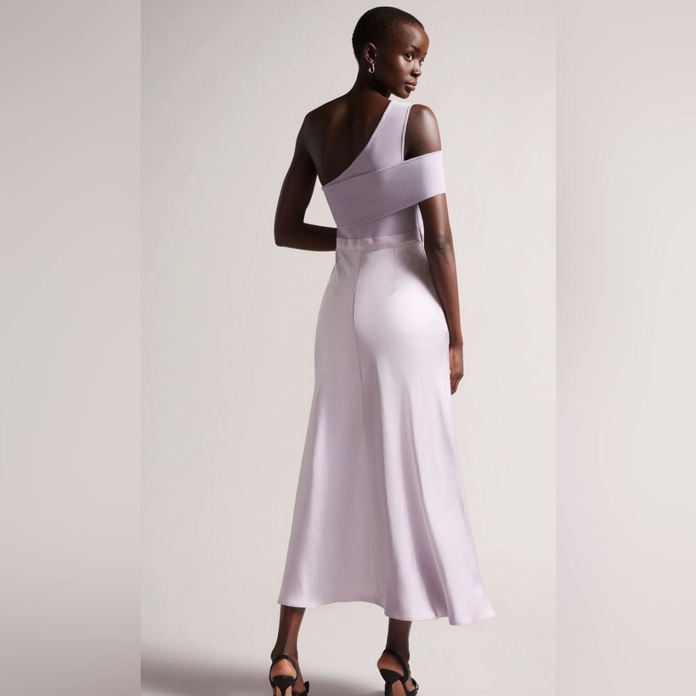Ted Baker London IVENA purple Asymmetric Knit Bodice satin skirt Dress size 8